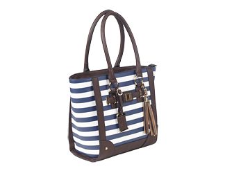 Bulldog Cases Tote Purse Holster, Fits Most Small Autos, Navy Blue and White Stripe Color, Leather