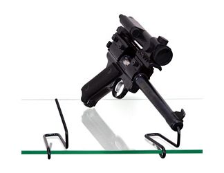 Gun Storage Solutions Handgun Front Kikstands, Vinyl Coated, Fits Guns As Small As .22 Caliber, 1 Per Stand, Attaches To Back of Shelf, Black