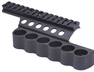 Mesa Tactical  6-Shell Side Saddle, 12 Gauge, SureShell Saddle with Rail, 5.5", Fits Benelli Super Nova, Black