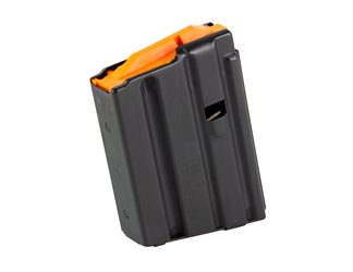 DURAMAG Magazine, 223 Remington/5.56 NATO, 10 Rounds, Fits AR Rifles, Stainless Steel, Orange Anti-Tilt AGF Follower, Black