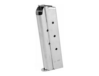 Ed Brown Magazine, 10MM, 8 Rounds, Fits 1911, Includes 1 Thick and 1 Thin Base Pad, Stainless, Silver