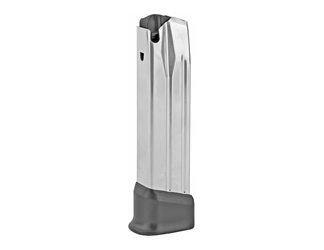 Springfield Magazine, 9MM, 22 Rounds, Fits Springfield XDME, with Black Finger Rest, Stainless, Silver