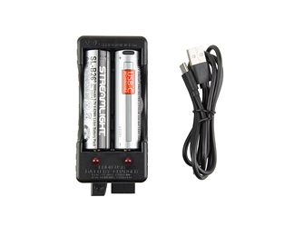 Streamlight Rechargeable, Charging Kit, 2x SL-BL26 USB Batteries, USB Cord, Charging Base, Black