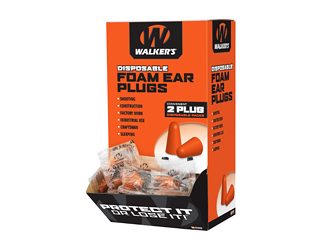 Walker's Ear Plug, Foam, Orange, 200 Individually Packaged Pairs per Box